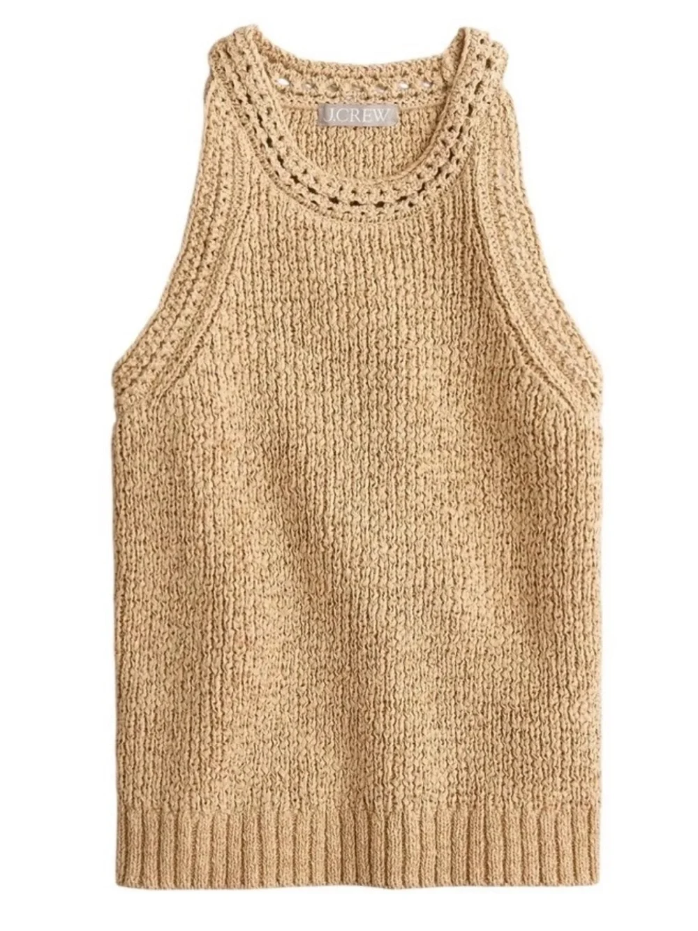 J. Crew High Neck Textured Pointelle Sweater Tank Size Small S Taupe / Tan Top